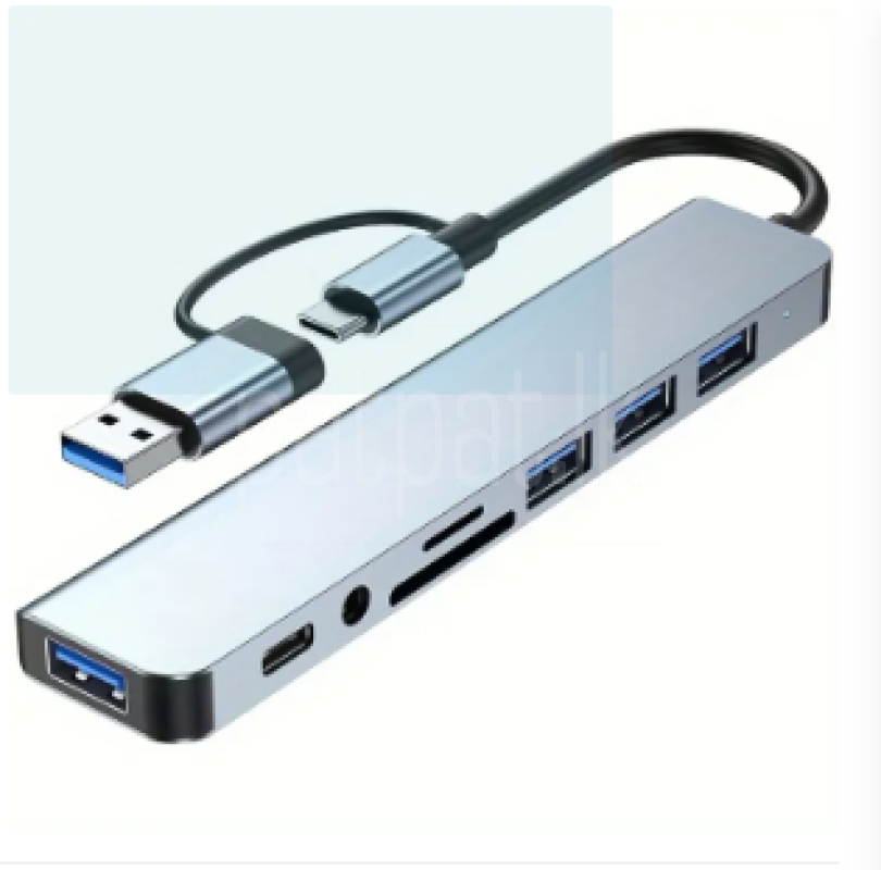 8 in 2 USB +Type C HUB Docking Station with 3.5mm Audio Jack Adapter Micro SD Card Reader Laptop Tablet Phone Disk Converter