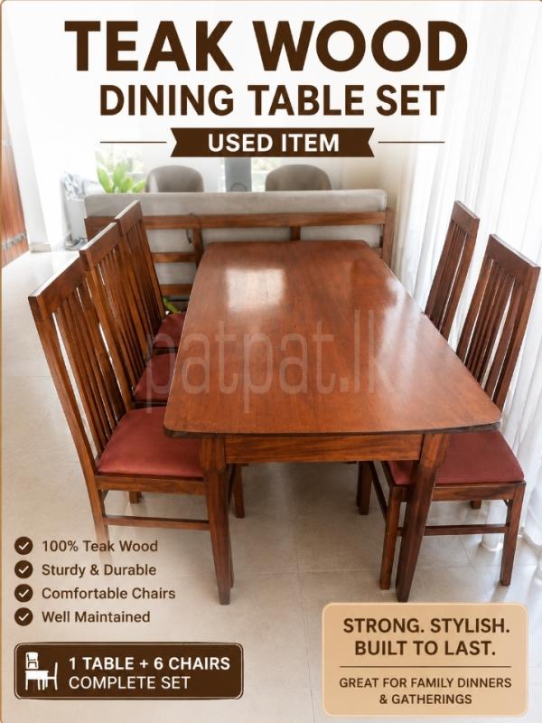 Teak wood dining table with six chairs