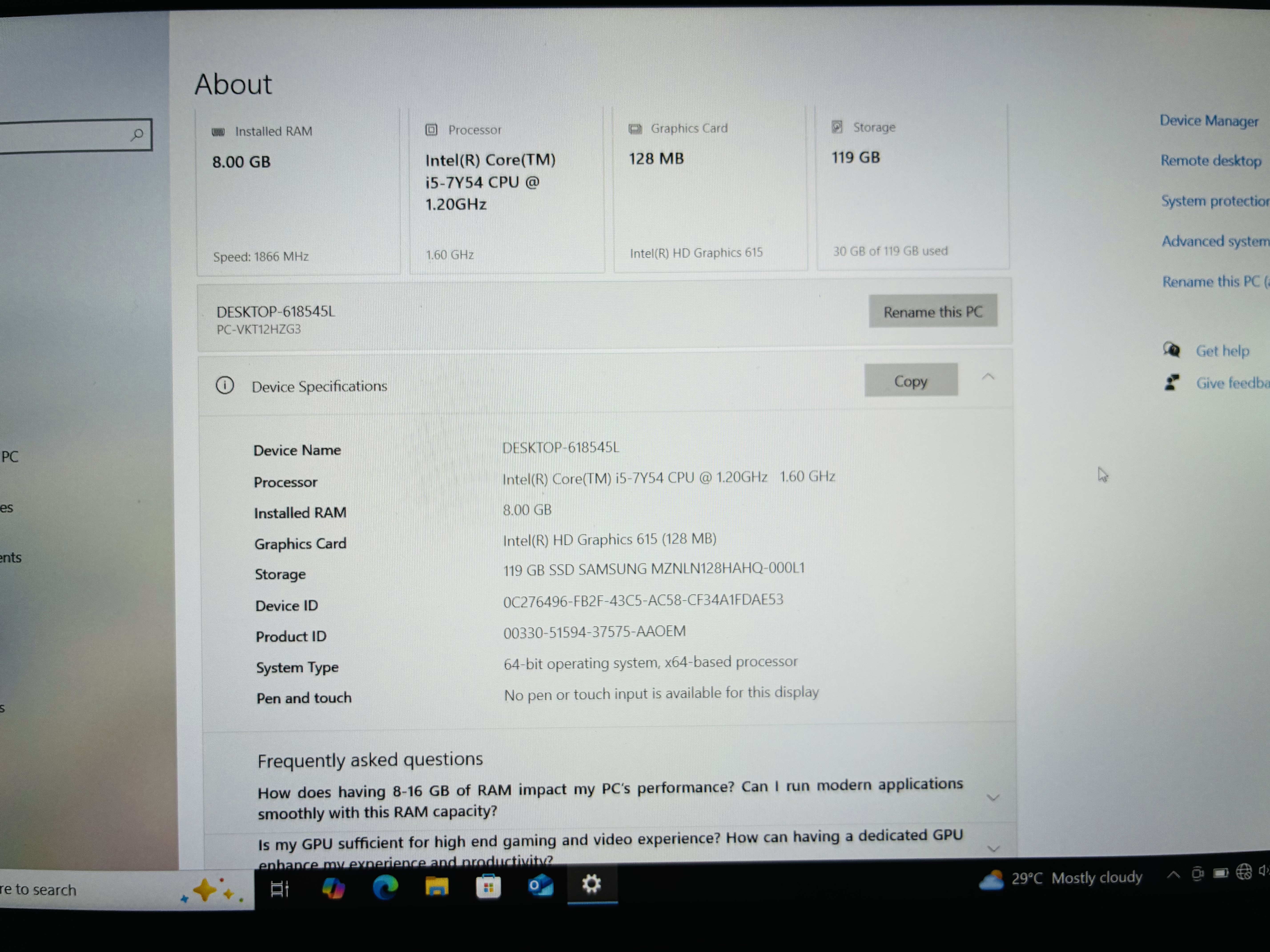 Laptop i5 7th gen