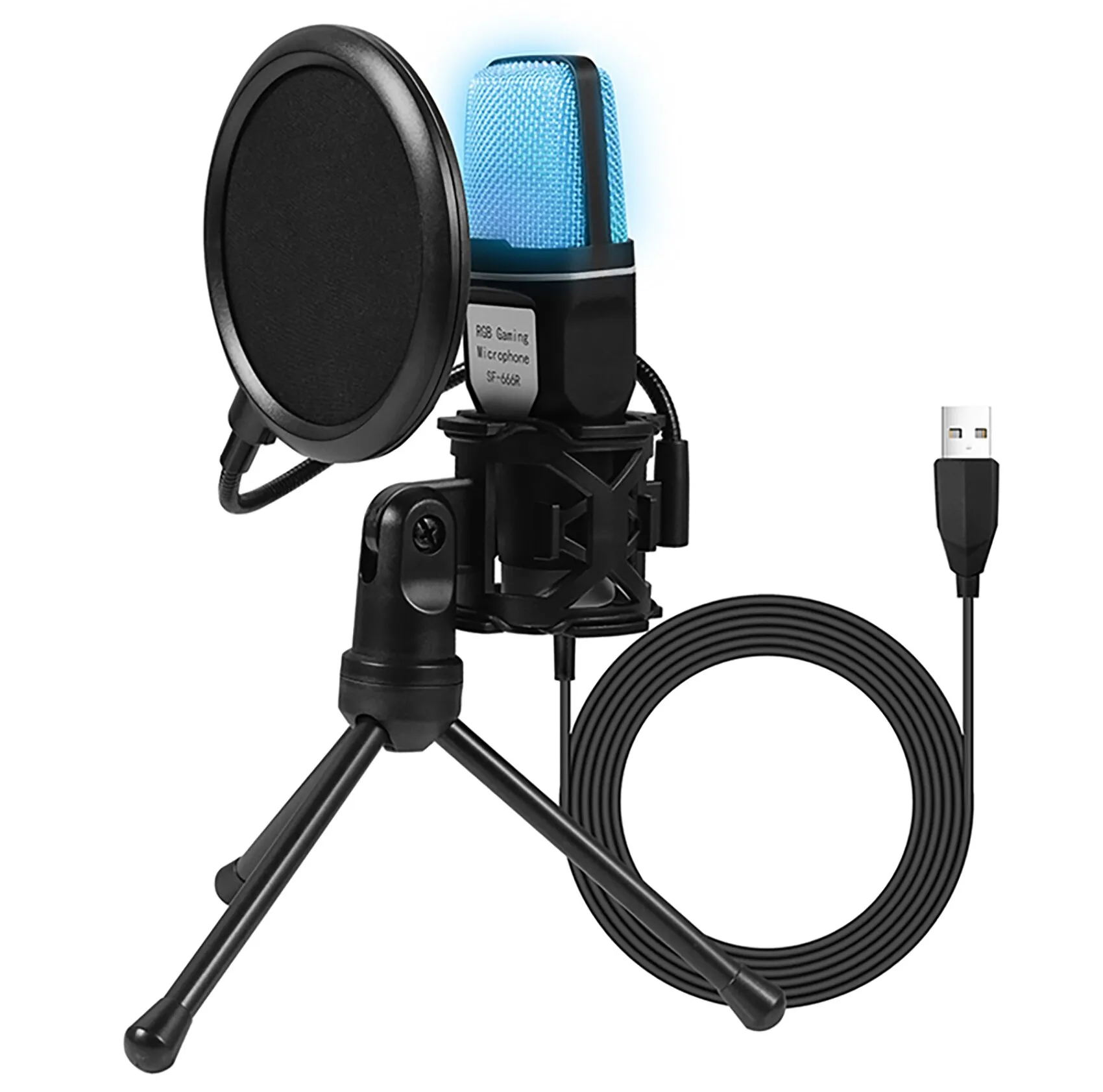USB Microphone RGB Microphone Condenser Wire Gaming Mic for Podcast Recording Studio Streaming Laptop Desktop PC