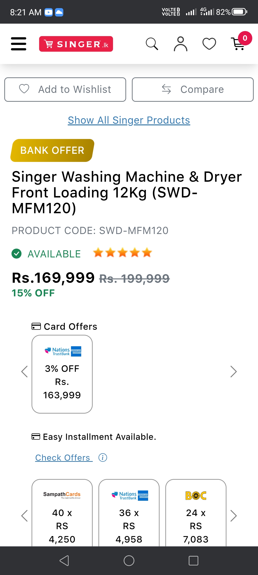 Singer wash and Dryer front loaded washing machine