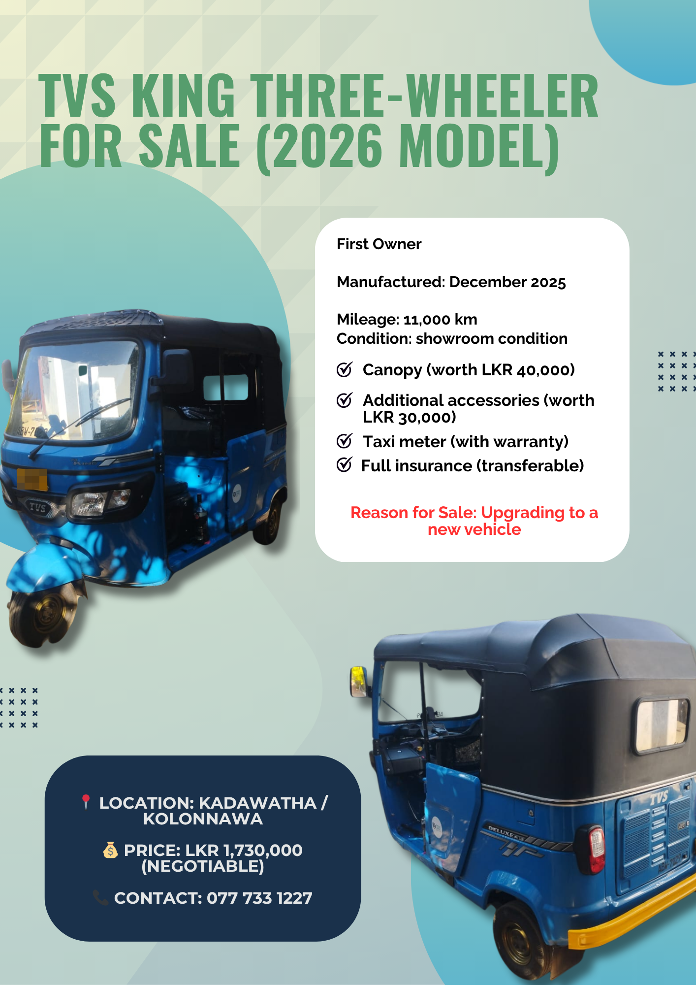 TVS Three Wheel 2026 - Used Three wheeler sale in Sri Lanka - patpat.lk