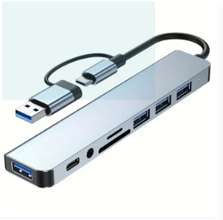 8 in 2 USB +Type C HUB Docking Station with 3.5mm Audio Jack Adapter Micro SD Card Reader Laptop Tablet Phone Disk Converter