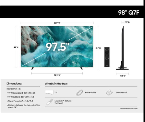 SAMSUNG 98″ Class QLED Q7F 4K Samsung Vision AI Smart TV