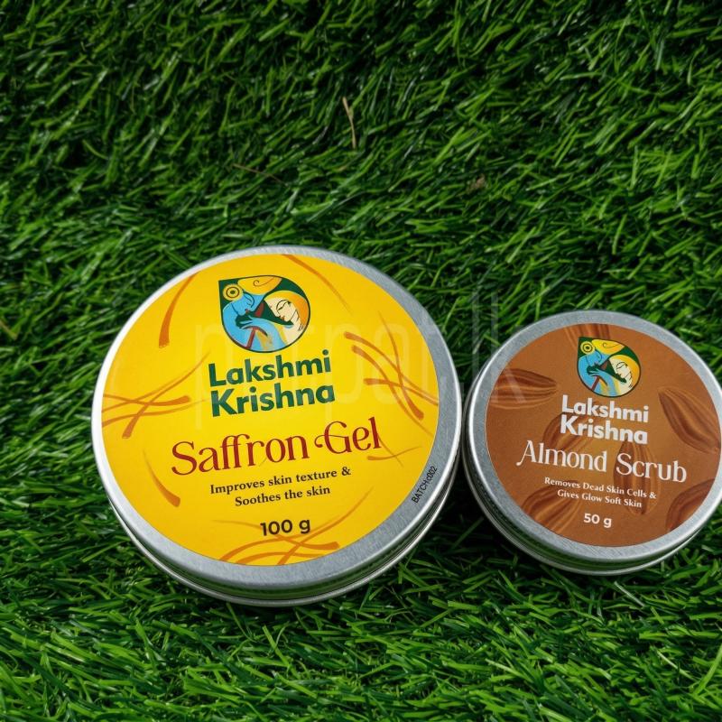 Lakshmi Krishna Saffron Gel 100g + Almond Scrub 50g Combo ads-image-1