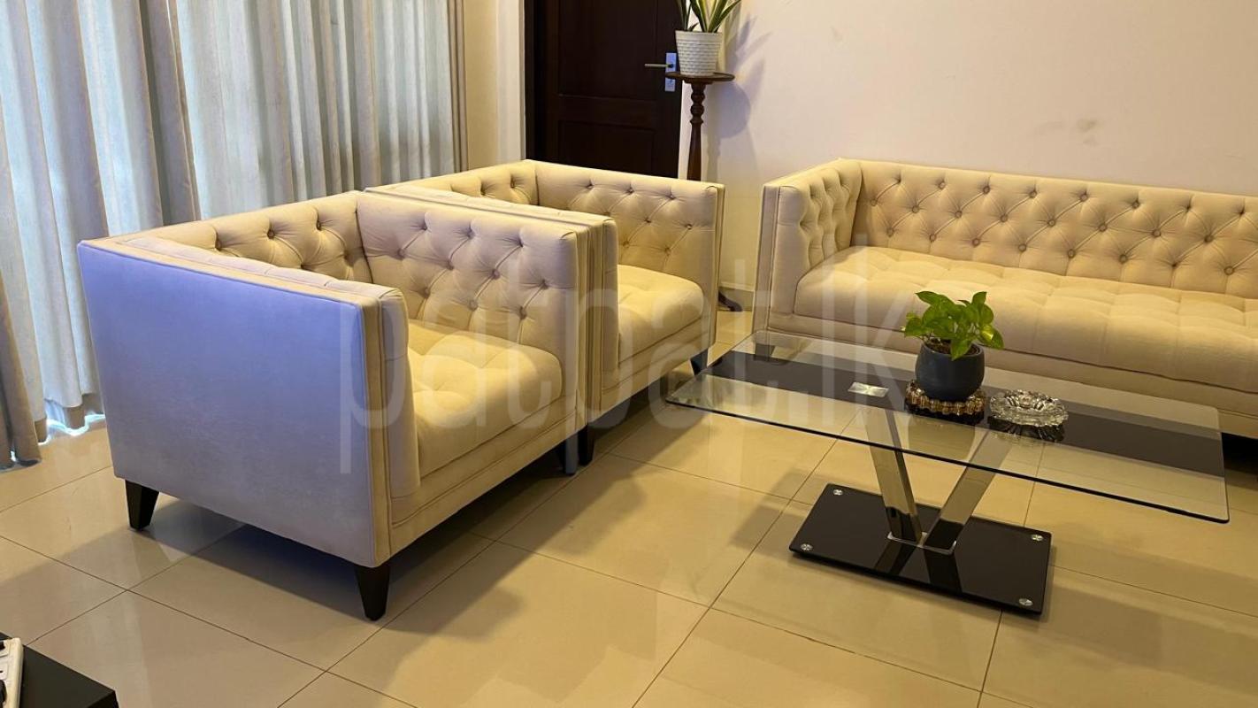 Elegant Cream Fabric Chesterfield Sofa Set (3-Seater + 2 Armchairs)