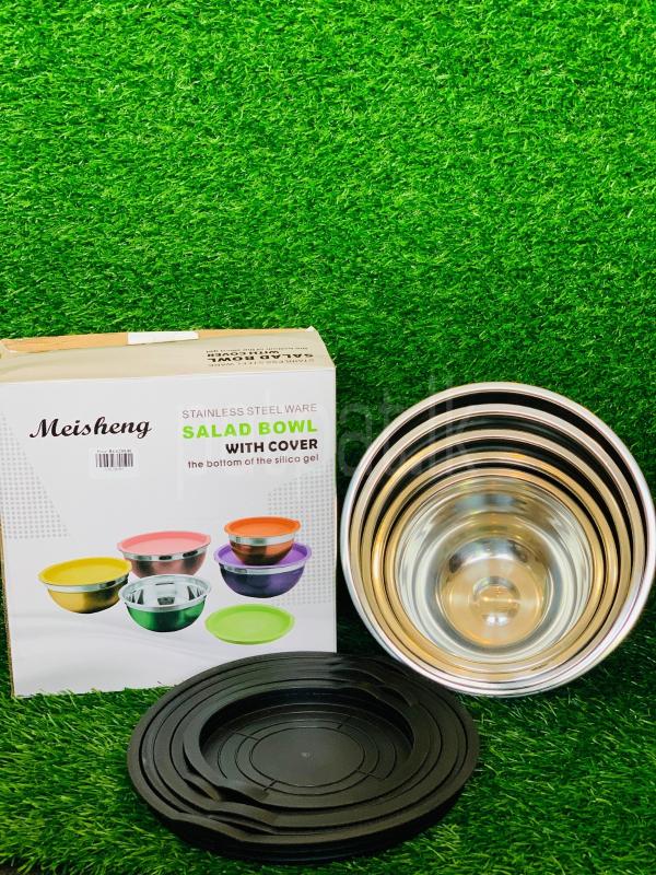 Meisheng 5 Piece Stainless Steel Salad Bowl with Cover ads-image-1