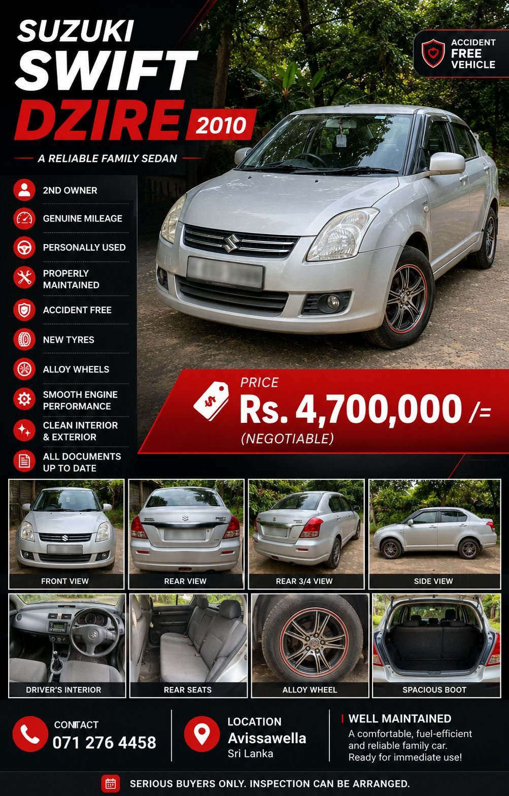 Suzuki Dzire 2010 - பயன்படுத்தப்பட்டது கார் sale in Sri Lanka - patpat.lk