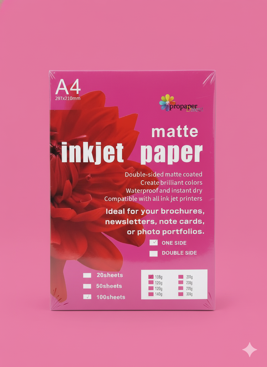 A4 Matte Paper for Printer - 100 Sheets 108GSM Instant Dry Printing Picture Paper