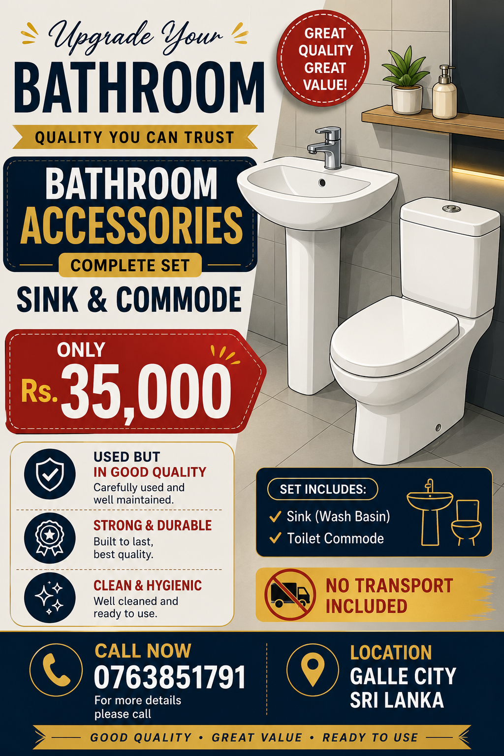 Used commode and wash basins for sale