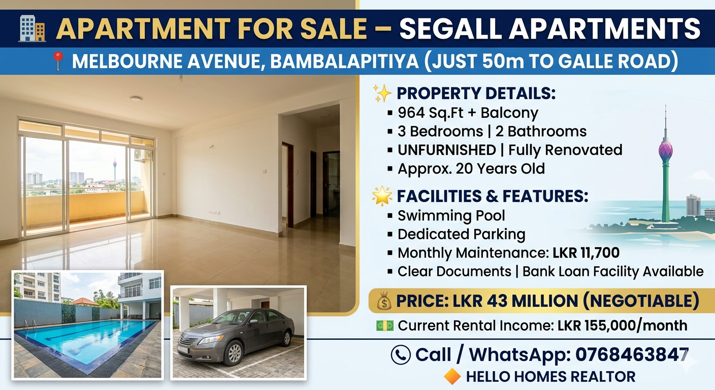 Unfurnished Apartment for Sale in Bambalapitiya (Colombo 04)