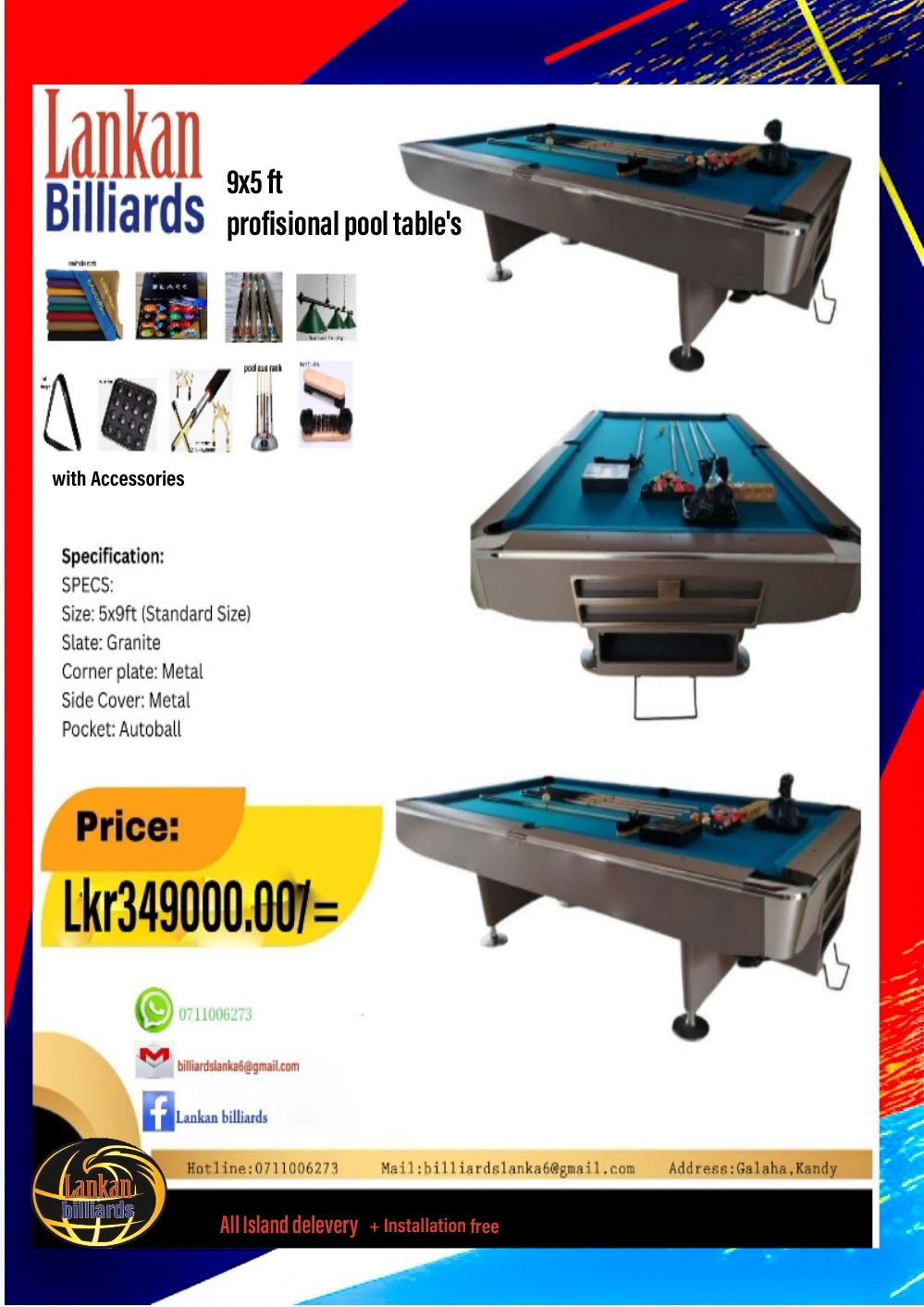 Brand new pool table With Accessories