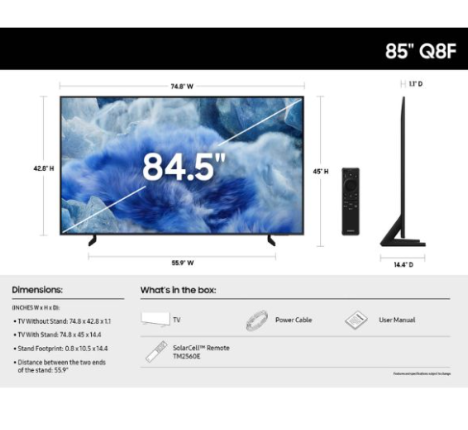 SAMSUNG 85″ QLED Q8F 4K Samsung Vision AI Smart TV