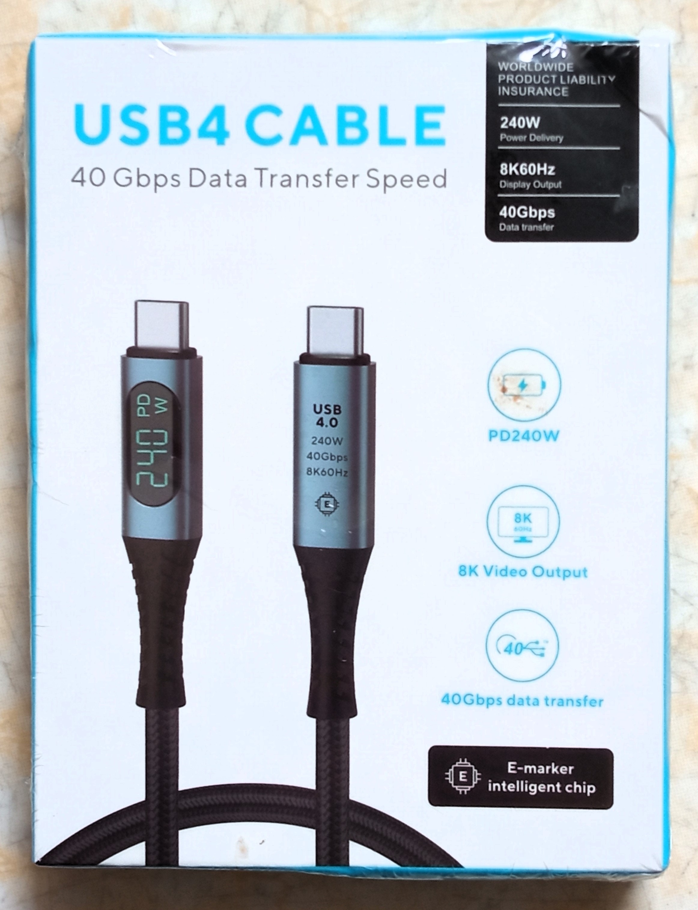 USB4 Cable with 240W PD & 8K Display - 40Gbps