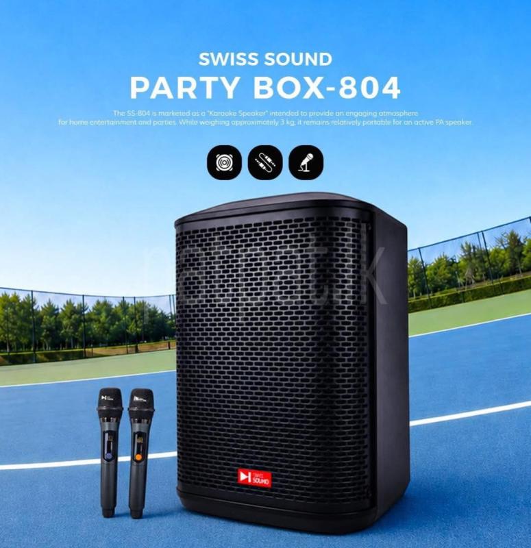 Swiss Sound SS-804 High Power Outdoor Party Professional Karaoke Speakers with Dual Mic (150W)